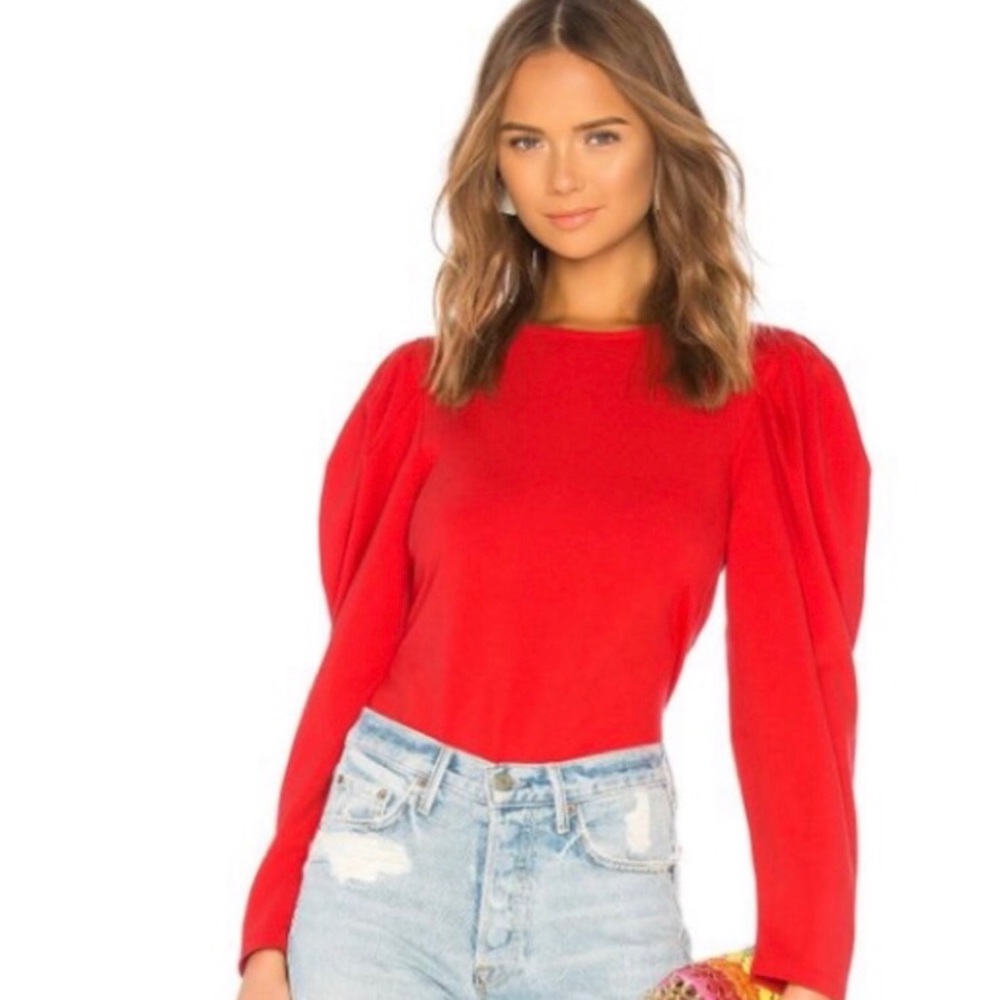 New revolve lpa puff sleeves red blouse sz l
